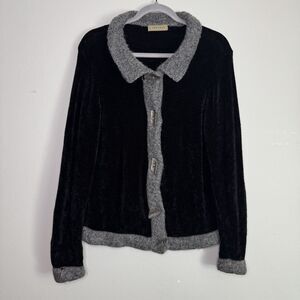 Vintage Cardigan Sweater Womens Medium Black Grey Metal Buttons Gothic Victorian
